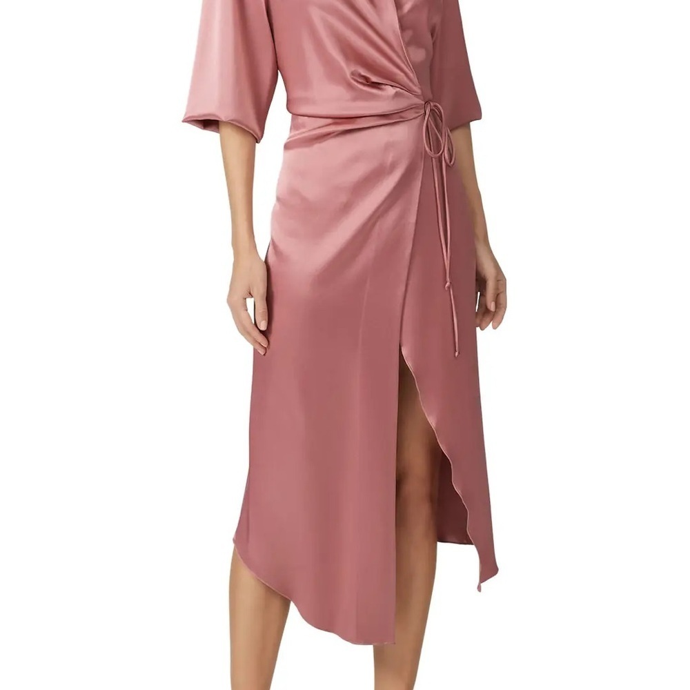 Nanushka Pink Satin High-Low Wrap Dress - Picture 6 of 8